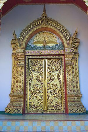 Phrathat Doi Suthep, door detail, outskirts of Chiang Mai Chiang Mai Province Thailand Asiaの写真素材