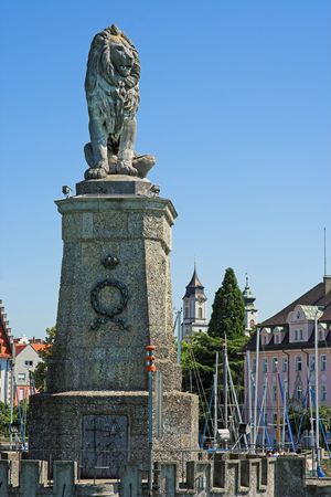 The Bavarian Lion of Lindau at the Lake Constance, Germanyの写真素材
