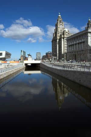 The new canal across the front of the Liverpool pierhead, a World Heritage siteの写真素材