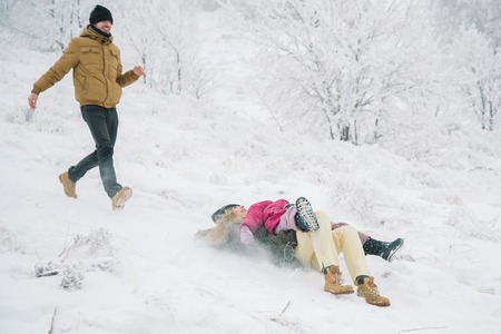 family spends time together in the winterの写真素材