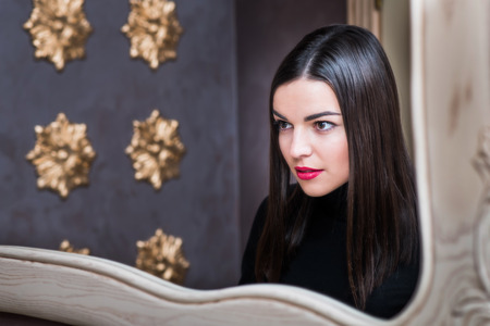 beautiful model is photographed for the magazineの写真素材