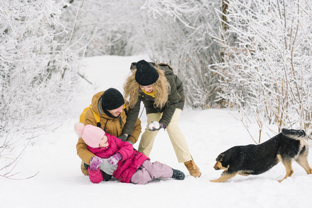 family spends time together in the winterの写真素材