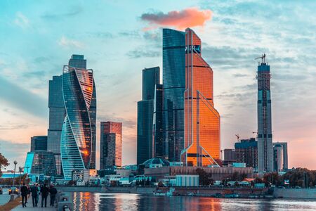 Modern skyscrapers of a futuristic business center in Moscow Cityのeditorial素材
