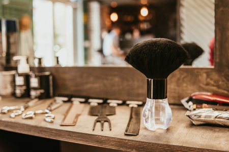 hairdresser accessories are on the shelf in the salonの写真素材