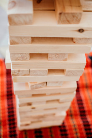 Wooden bricks.Educational toys. A logic game for two and a company.