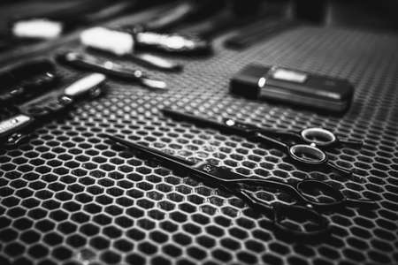 hairdresser accessories are on the shelf in the salonの写真素材