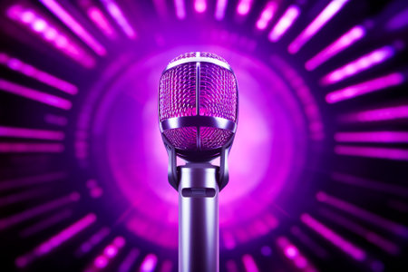 Image of a concert microphone on a purple and black backgroundの素材