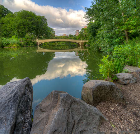 Bow bridge, Central Park, New York City in summer earlymorningの写真素材