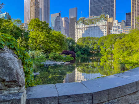 Gapstow Bridge in Central Park  early morning on a sunny dayの写真素材