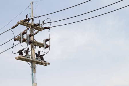 electric pole with blue sky