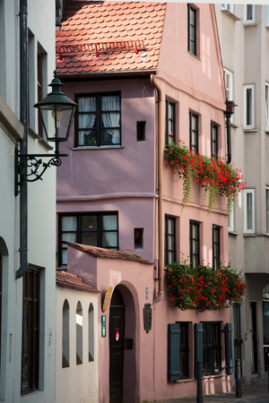 Houses in a Street in old part of Augsburgの写真素材