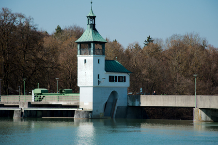 Hochablass on Kuhsee in Augsburgの写真素材