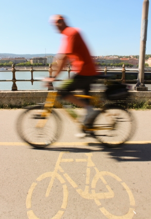 cyclist on the Danube promenade  September 2013の写真素材