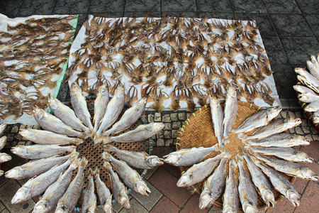 Dried Fish and Octopus at street market in Macaoの写真素材