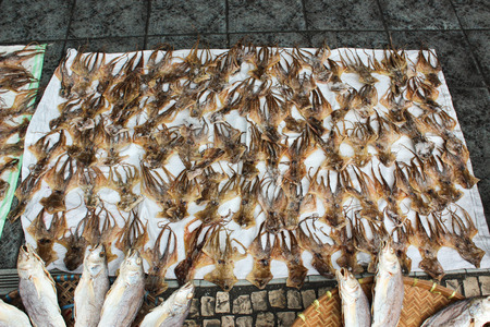 Dried Octopus at street market in Macaoの写真素材