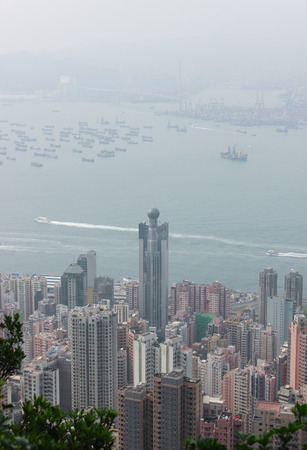 The view of Western Hong Kong and Victoria Harbour from Victoria Gap, near the top of Victoria Peak on April 2014 in Hong Kongのeditorial素材