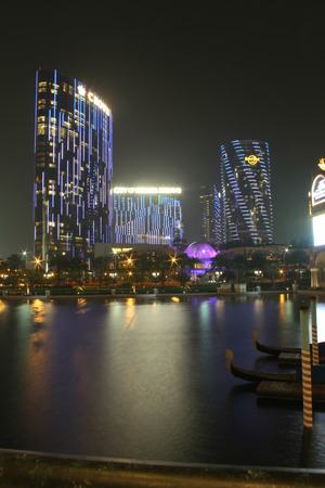 Macao, China - april 2014  View with City of Dreams casino building at night のeditorial素材