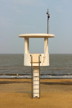 White Observation tower on the beach in Macaoの写真素材