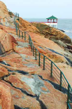 Way to Chinese pergola on the sea coast in Macao on april 2014の写真素材