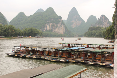 Boat station on Yulong river, Yangshuo on may 2014のeditorial素材