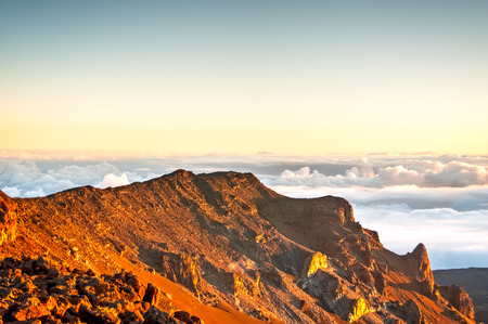 Sunrise over Haleakala volcano crater on Maui, Hawaiiの写真素材