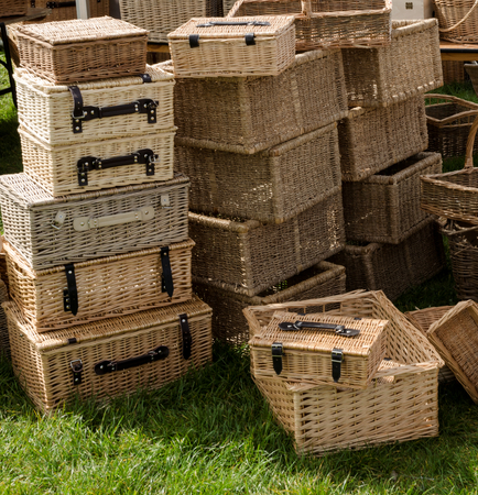 A selection of wicker hampers and picnic basketsの写真素材