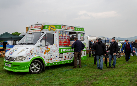 Bala Lake, UK: May 27, 2018: Despite the poor weather, The Festival of Transport saw a good turn out of classic cars, tractors, bikes, Landrovers, commercial vehicles, side stalls & traders.のeditorial素材