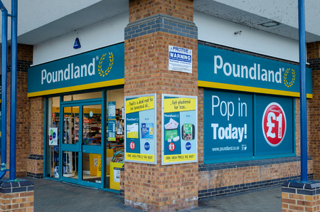 Flint, UK: May 22, 2018: Poundland is a chain of bargain-priced general goods stores. The chain is owned by South African company Steinhoff International.のeditorial素材