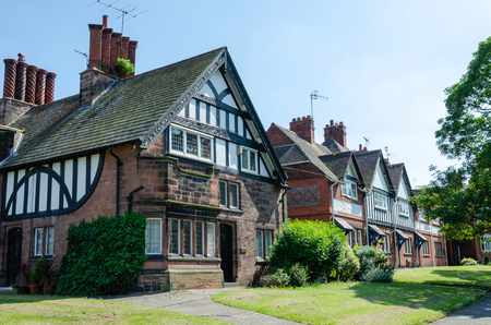 Port Sunlight, UK: June 6, 2018: A model village built to house the workers of the adjacent Lever Bros soap factory. Each house is individually architect designed in quintessential English styling.のeditorial素材