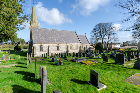 Gorsedd, UK - Mar 25, 2019: The High Gothic parish church of St. Paul in the North Wales village of Gorsedd. Designed by the architect Thomas Henry Wyatt.のeditorial素材