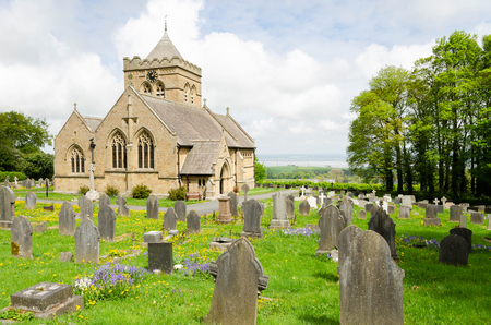 Halkyn, UK - May 3, 2019: The Church of St Mary the Virgin, Halkyn  is an active Anglican parish church in the diocese of St Asaph. It was designed by the Chester architect John Douglas and paid for by the 1st Duke of Westminster.のeditorial素材