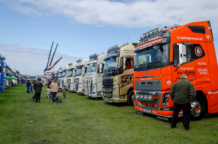 Llandudno, UK - May 5, 2019: Visitors to the Llandudno Transport Festival 2019 enjoy the displays and exhibits. The Llantransfest is held in conjunction with the annual Victorian Extravaganza.のeditorial素材