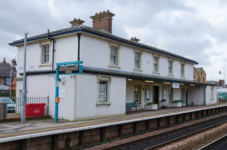 Flint, UK: Feb 11, 2020: The 2 platform Flint railway station lies on the North Wales Coast Line. The station was voted "best in UK" in 2008. Since 2018, it is managed by Transport for Wales.のeditorial素材