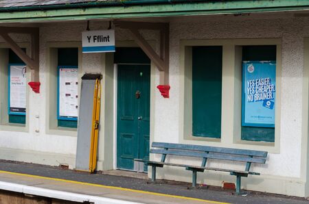 Flint, UK: Feb 11, 2020: The 2 platform Flint railway station lies on the North Wales Coast Line. The station was voted "best in UK" in 2008. Since 2018, it is managed by Transport for Wales.のeditorial素材