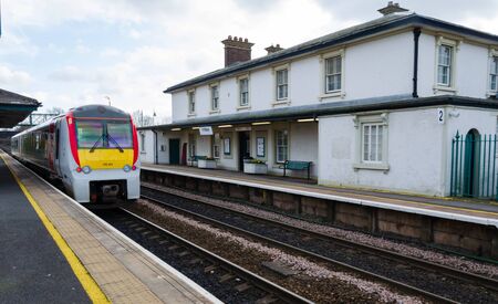 Flint, UK: Feb 11, 2020: The 2 platform Flint railway station lies on the North Wales Coast Line. The station was voted "best in UK" in 2008. Since 2018, it is managed by Transport for Wales.のeditorial素材