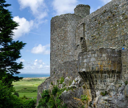 Harlech, North Wales, UK: Jun 3, 2017: Harlech Castle was built by King Edward I during his invasion of Wales between 1282 and 1289. It is classed as a World Heritage Site by UNESCO.のeditorial素材