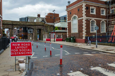 Chester, UK: Jun 14, 2020: A general street scene of Chester City centre showing some traffic &...