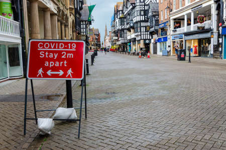 Chester, UK: Jun 14, 2020: A general street scene of Chester City centre showing some traffic &...