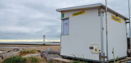 New Brighton, UK: Jun 3, 2020: A Lifeguards Cabin is seen here outside of duty hours at New...