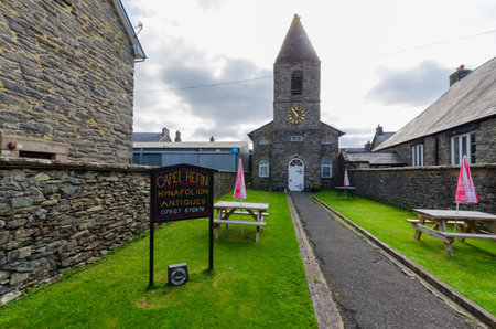 Bala; UK: Sep 20, 2020: A renovated chapel is the business premises of Capel Hefin, an antiques and...
