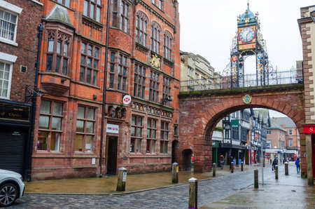 Chester; UK: Jan 29, 2021: A general view in the historic city centre of Chester on a Friday...