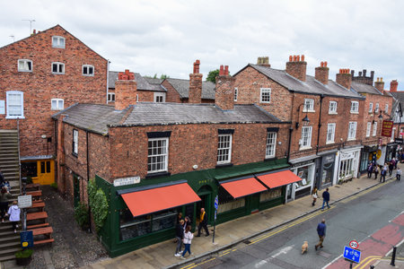 Chester, UK: Jul 3, 2022: A general view of Northgate Street, close to the Roman Walls. It is  a popular area with independent shops, restaurants and businesses.のeditorial素材