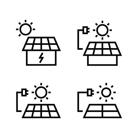 pack of solar panels connected to a house icon vector isolated illustrationのイラスト素材