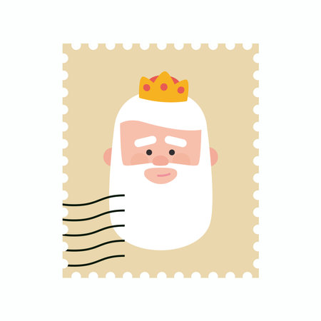 Cute King Melchior postage stamp. Christmas ornament isolated vectorized. Magi, wise manのイラスト素材