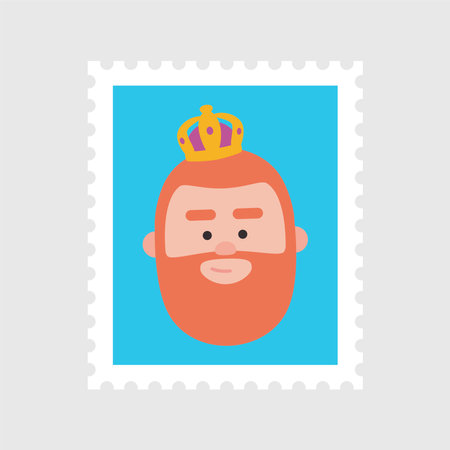 King Gaspar blue postage stamp. Christmas ornament isolated vectorized. Magi, wise manのイラスト素材