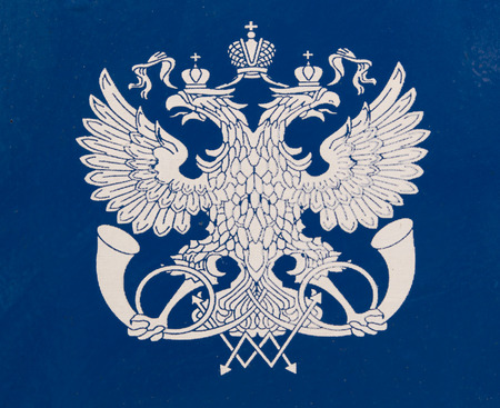The double headed Russian Imperial Eagle in blue and whiteの写真素材