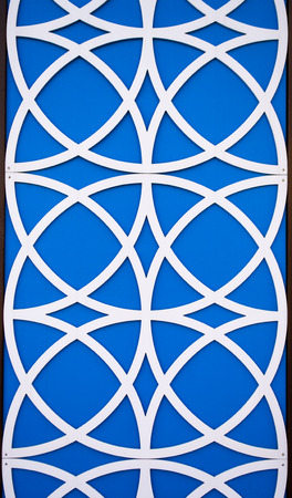 Linked white circles form a mathmateical pattern of overlapping shapesの写真素材