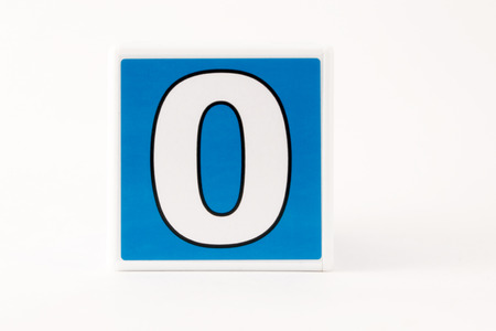 Number zero in  a simple child building block on whiteの写真素材