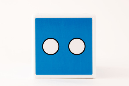 A blue and white simple division math sign on an isolated background