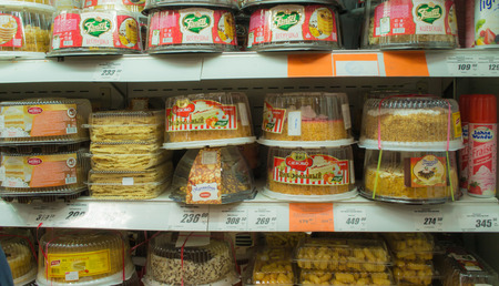 UFA/BASHKORTOSTAN - RUSSIA - 17th March 2015 - Fresh Cakes for sale at a local shop for celebrating an eventのeditorial素材